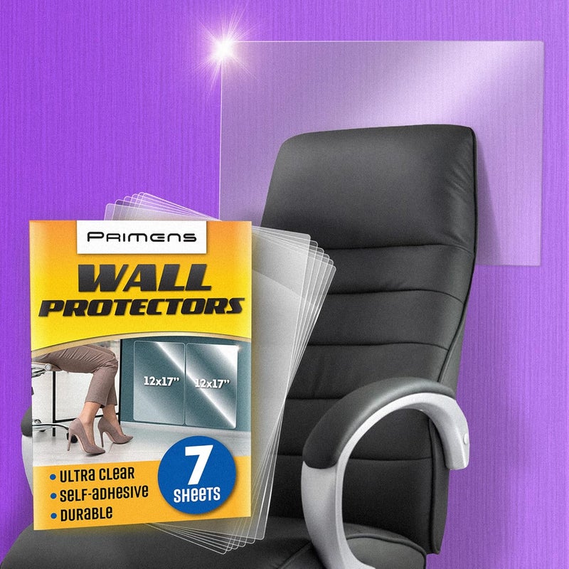 Primens Clear Wall Protector Film Stickers for Kitchens & Offices - Shields Paint from Oil Splashes, Trash, Furniture Scuffs (Transparent, 7 Sheets) - Image 1